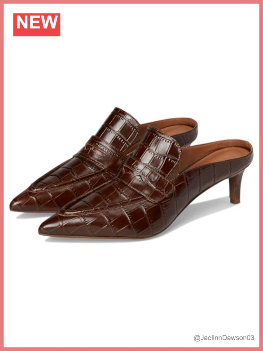 Croco Leather Mule Kitten Heel Pointed Toe Slip-On Women's Shoes